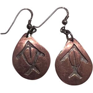Vintage Copper Women's Dangle French Hook Engraved Southwestern Earrings